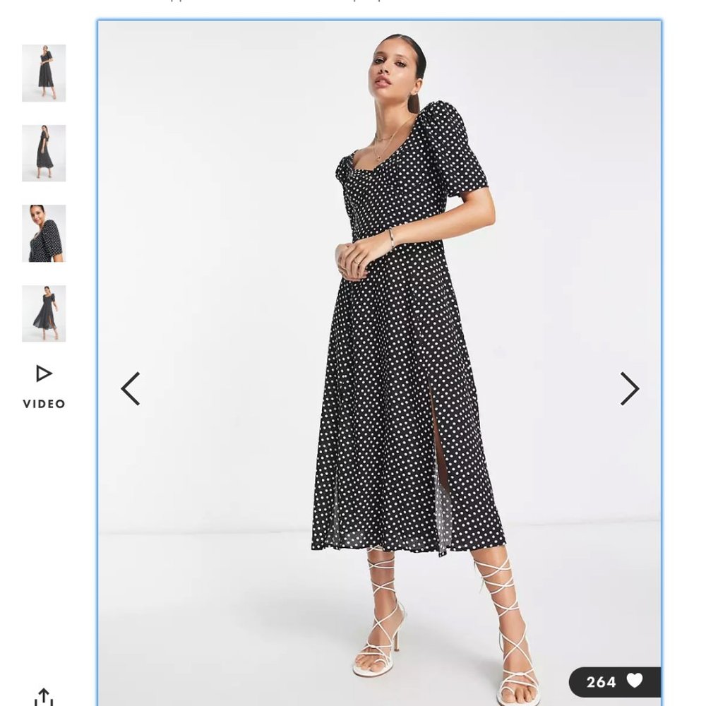 ASOS DESIGN cupped midi dress with slits in spot print